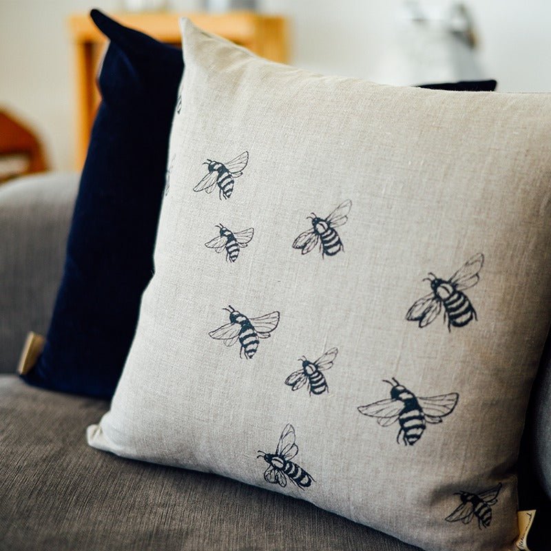 Bee Cushion Hand Printed Pure Linen - Image 5