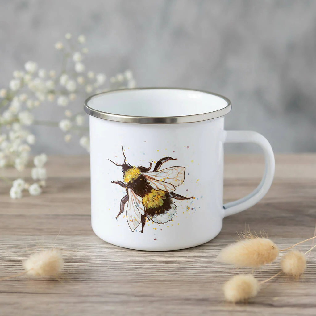 Bee Enamel Mug in White - Image 2