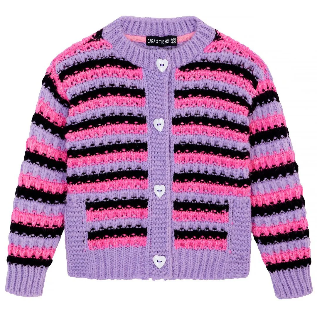 Bernice Kids Stripe Cross Stitch Cardigan - Lilac - Image 2