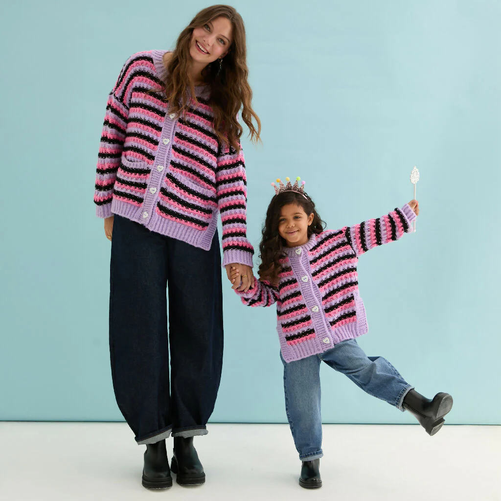 Bernice Kids Stripe Cross Stitch Cardigan - Lilac - Image 7