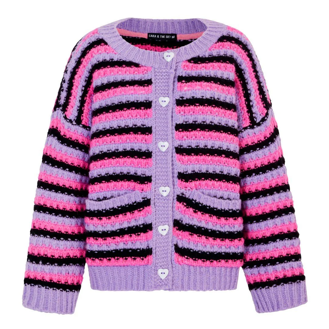 Bernice Stripe Cross Stitch Cardigan - Lilac - Image 2