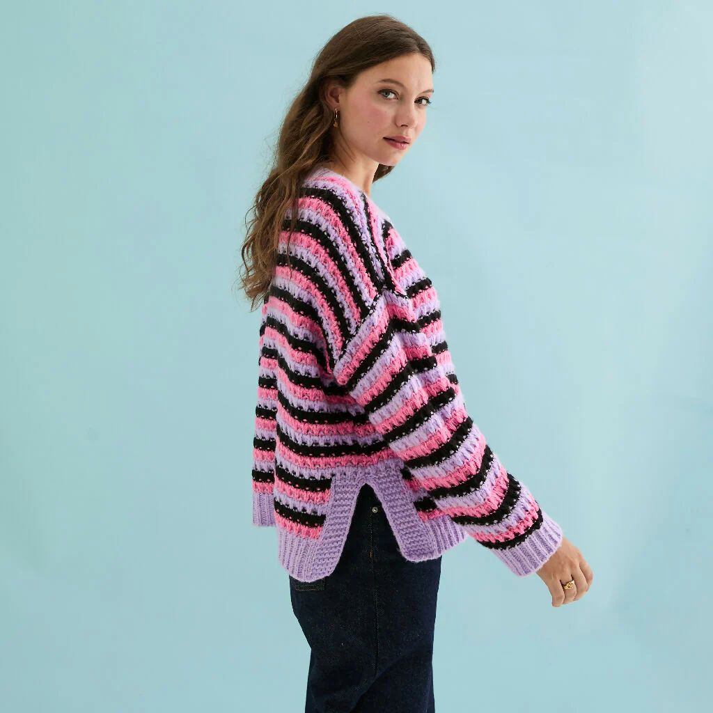 Bernice Stripe Cross Stitch Cardigan - Lilac - Image 3