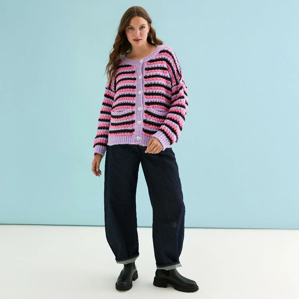 Bernice Stripe Cross Stitch Cardigan - Lilac - Image 5