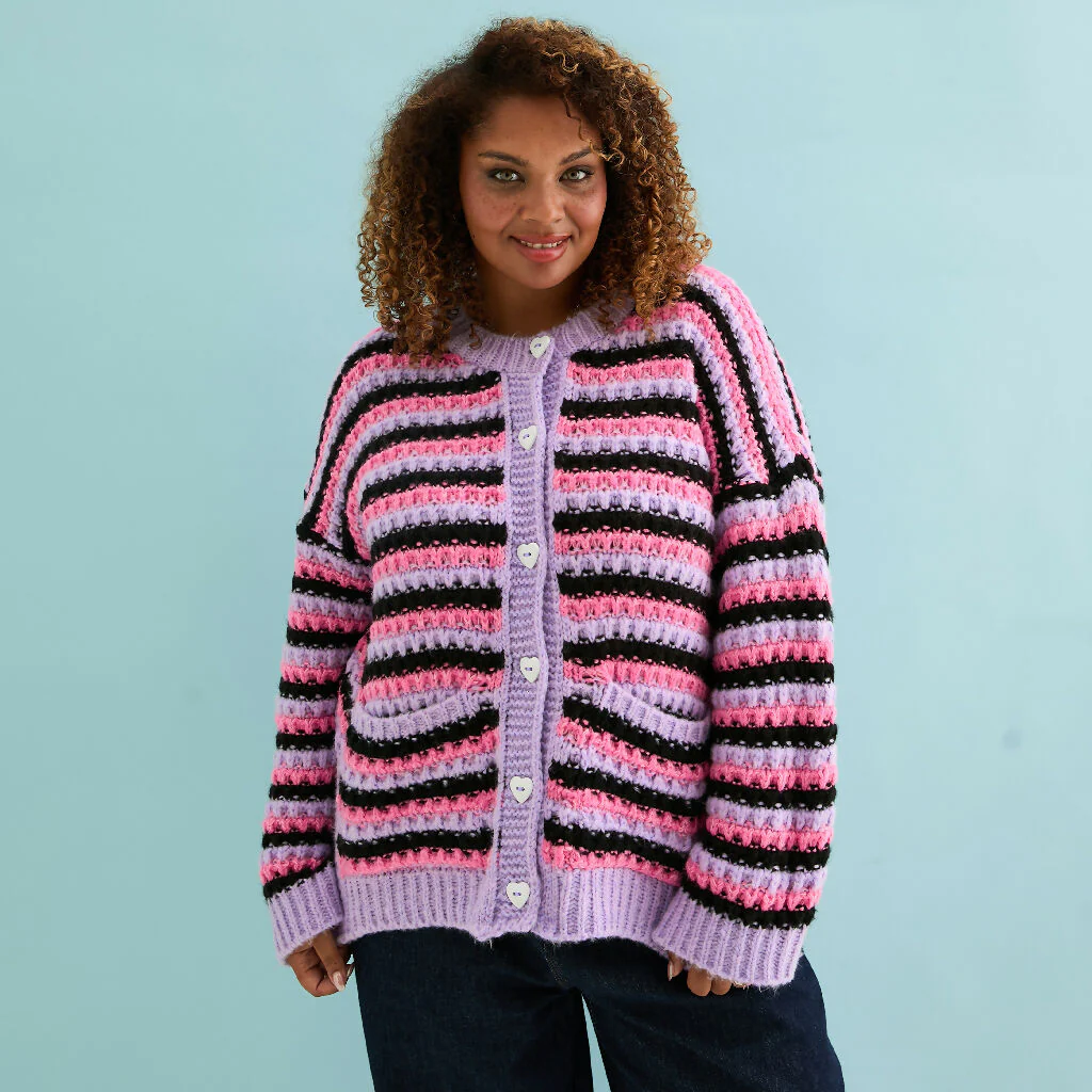 Bernice Stripe Cross Stitch Cardigan - Lilac - Image 6