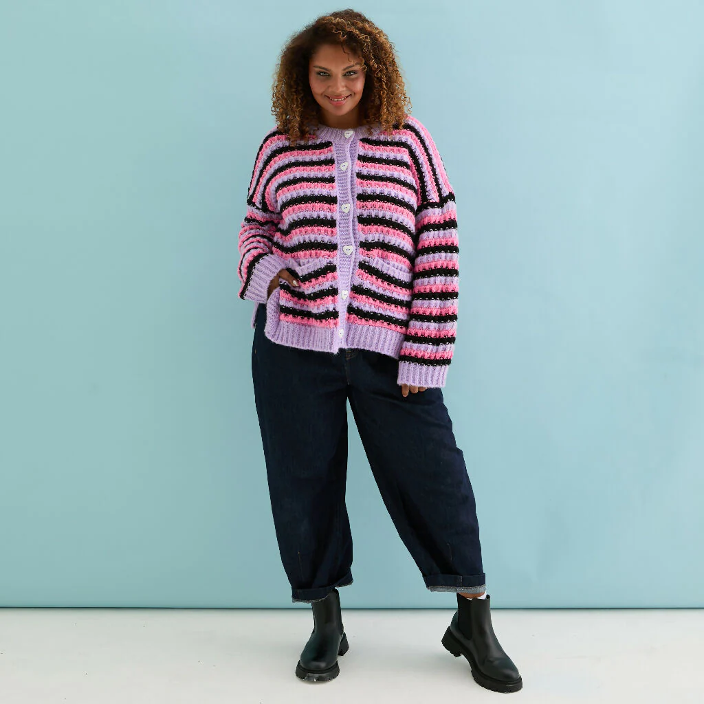 Bernice Stripe Cross Stitch Cardigan - Lilac - Image 7