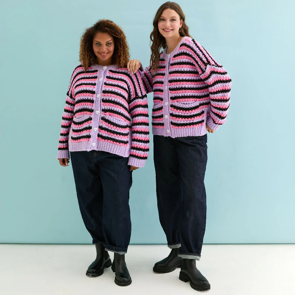 Bernice Stripe Cross Stitch Cardigan - Lilac - Image 8