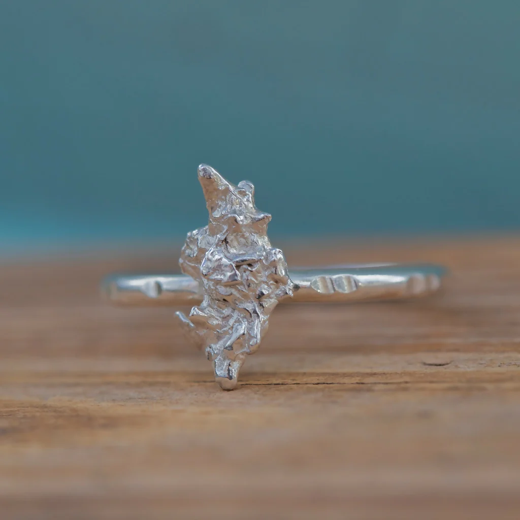 Bespoke Hammered Recycled Silver Organic Snowflake Cast Ring
