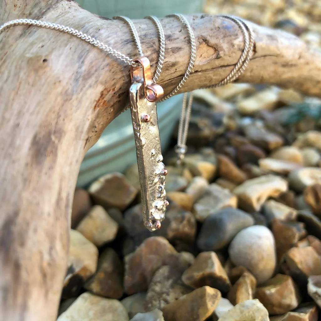 Bespoke Recycled Silver Copper Barnacle Textured Pendant Necklace - Image 2