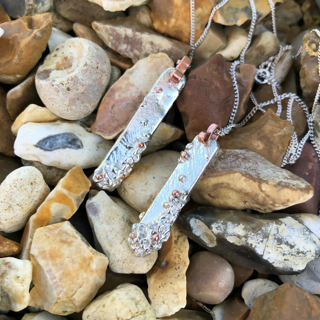 Bespoke Recycled Silver Copper Barnacle Textured Pendant Necklace - Image 3