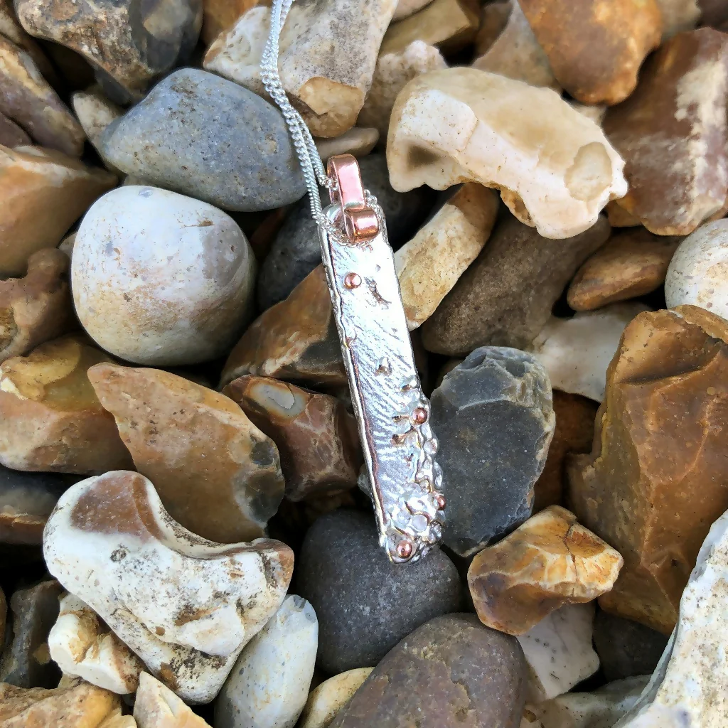 Bespoke Recycled Silver Copper Barnacle Textured Pendant Necklace - Image 4