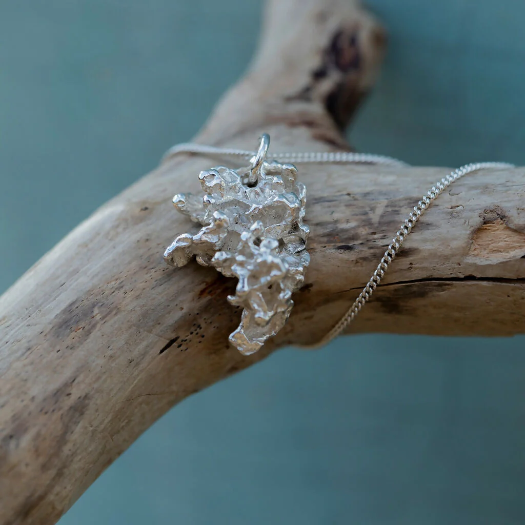 Bespoke Recycled Silver Organic Snowflake Cast Pendant Necklace