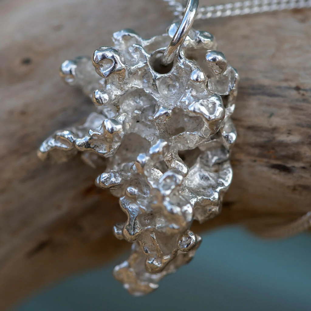 Bespoke Recycled Silver Organic Snowflake Cast Pendant Necklace - Image 2