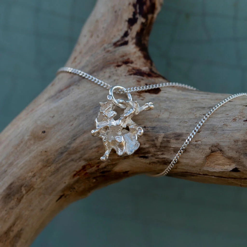 Bespoke Recycled Silver Organic Snowflake Cast Pendant Necklace - Image 3