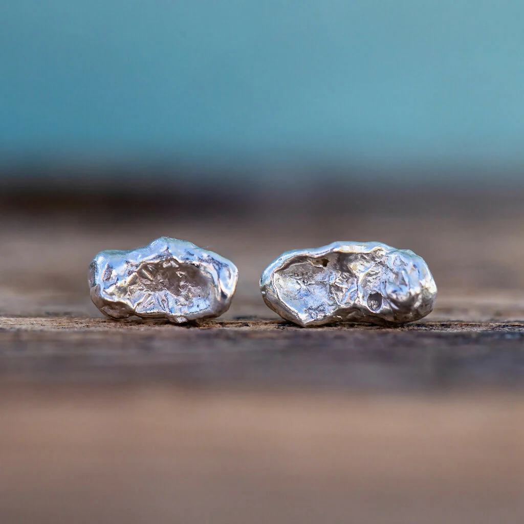 Bespoke Sterling Silver Organic Water Cast Stud Earrings - Image 2