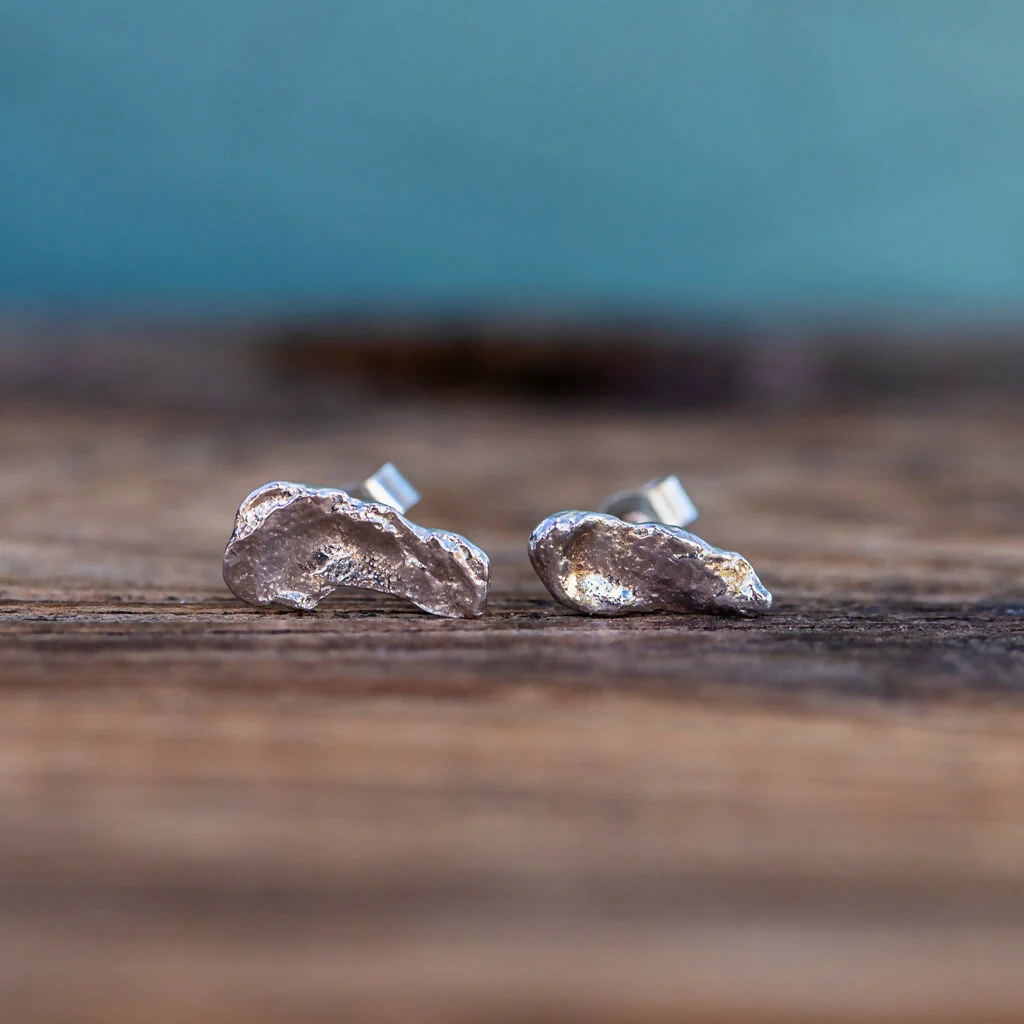 Bespoke Sterling Silver Organic Water Cast Stud Earrings - Image 3