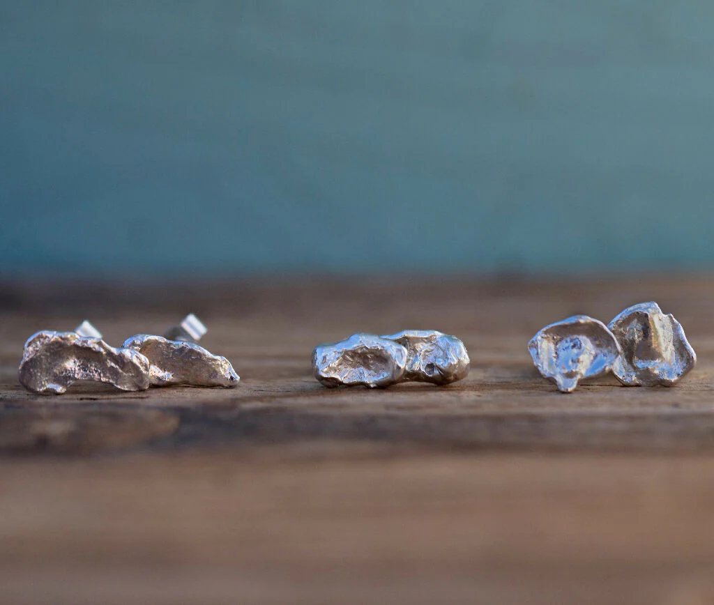 Bespoke Sterling Silver Organic Water Cast Stud Earrings - Image 4