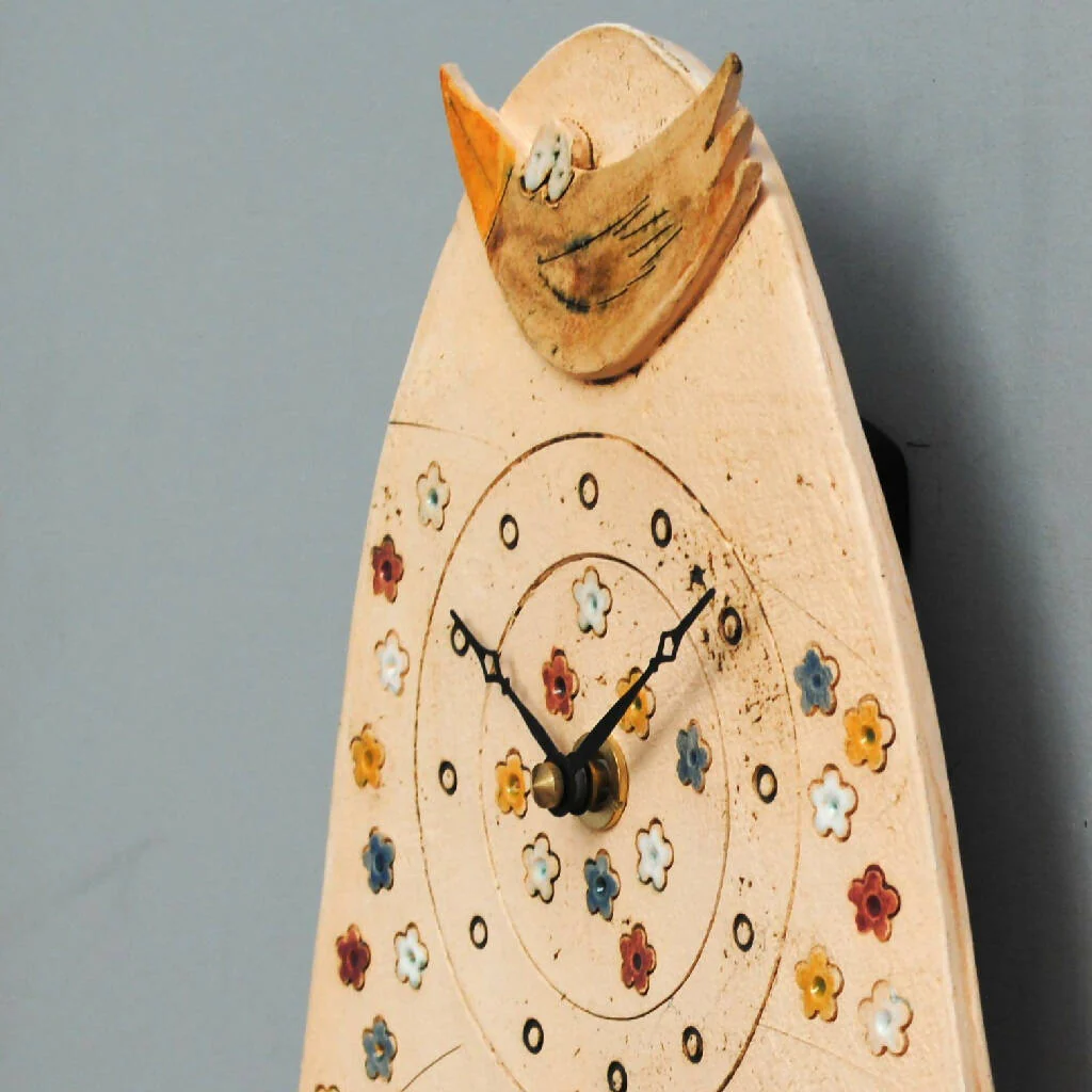 Birds and Meadow Ceramic Wall Clock with Pendulum - Image 2