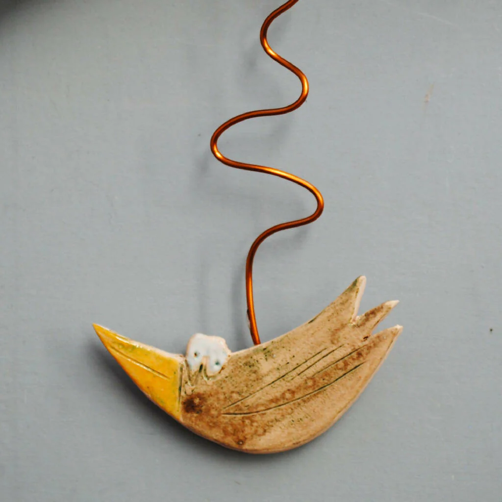 Birds and Meadow Ceramic Wall Clock with Pendulum - Image 4
