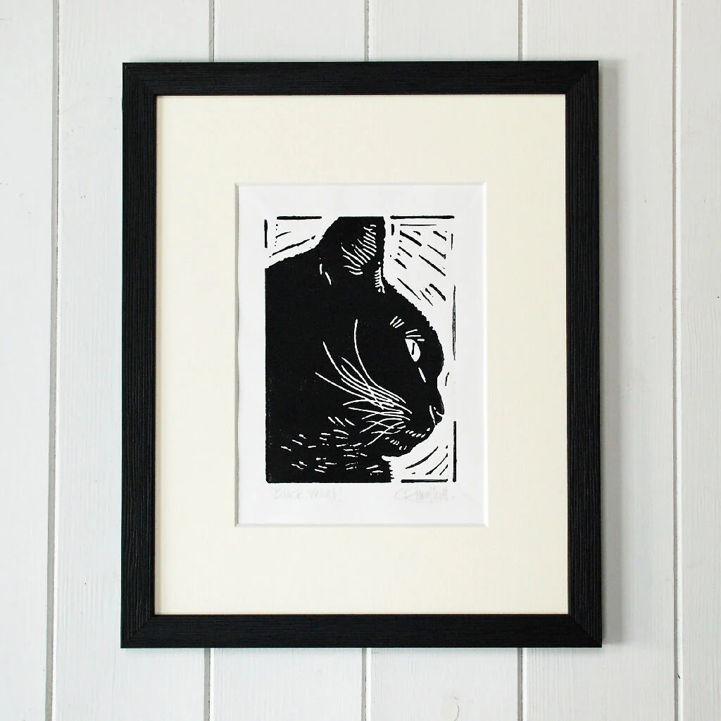 Black Cat - 'Bedtime' - Personalised Original Linocut Print - Other Black Cat Prints Available - Image 4