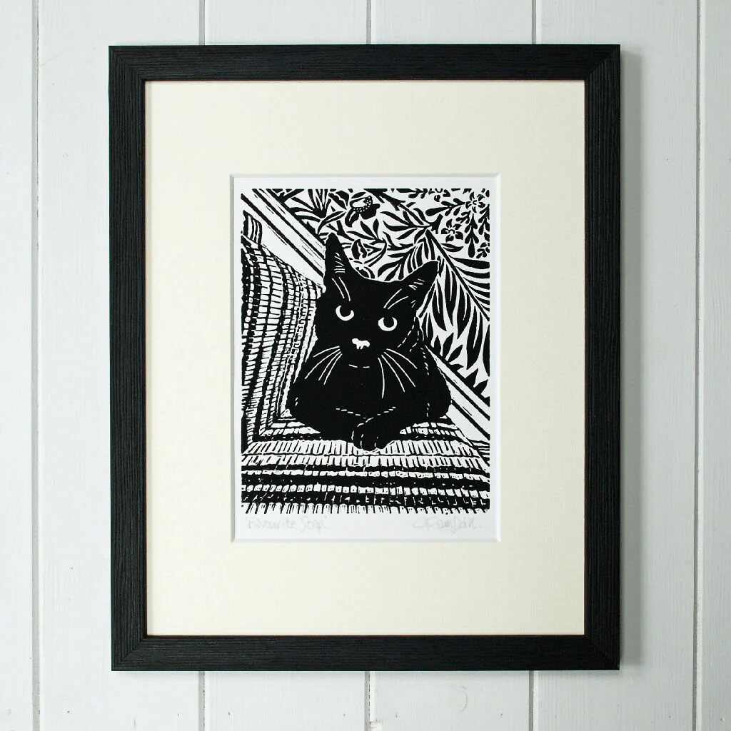 Black Cat - 'Bedtime' - Personalised Original Linocut Print - Other Black Cat Prints Available - Image 7