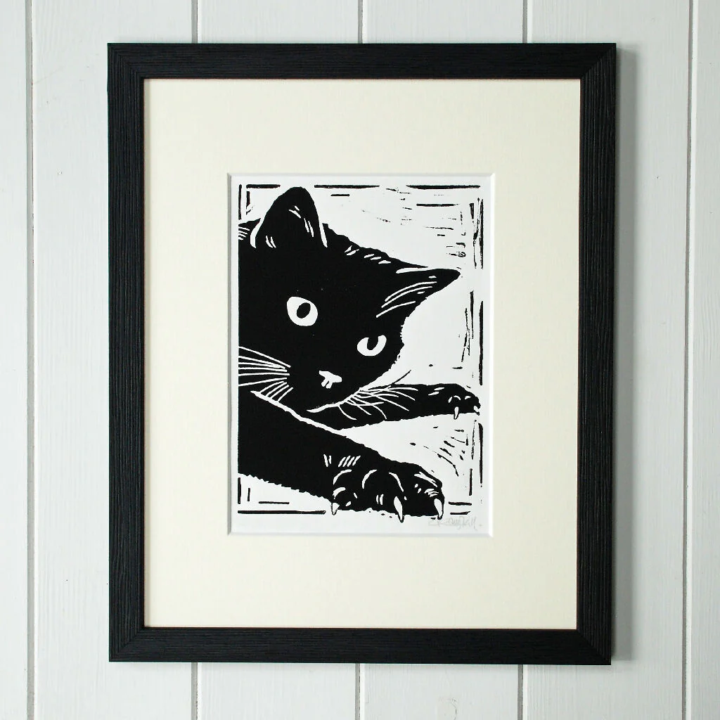 Black Cat - 'Bedtime' - Personalised Original Linocut Print - Other Black Cat Prints Available - Image 8
