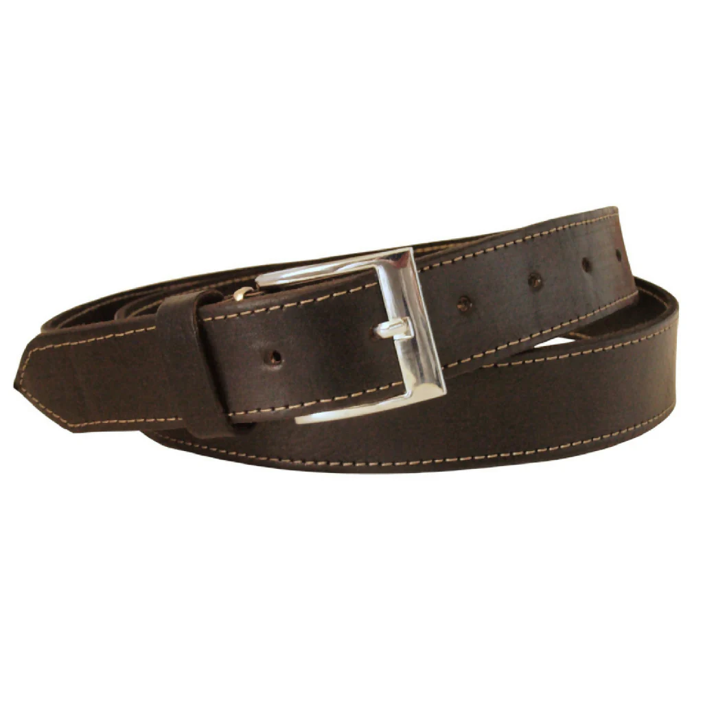 Black Leather Belt with White Stitching - Narrow Width - Image 2
