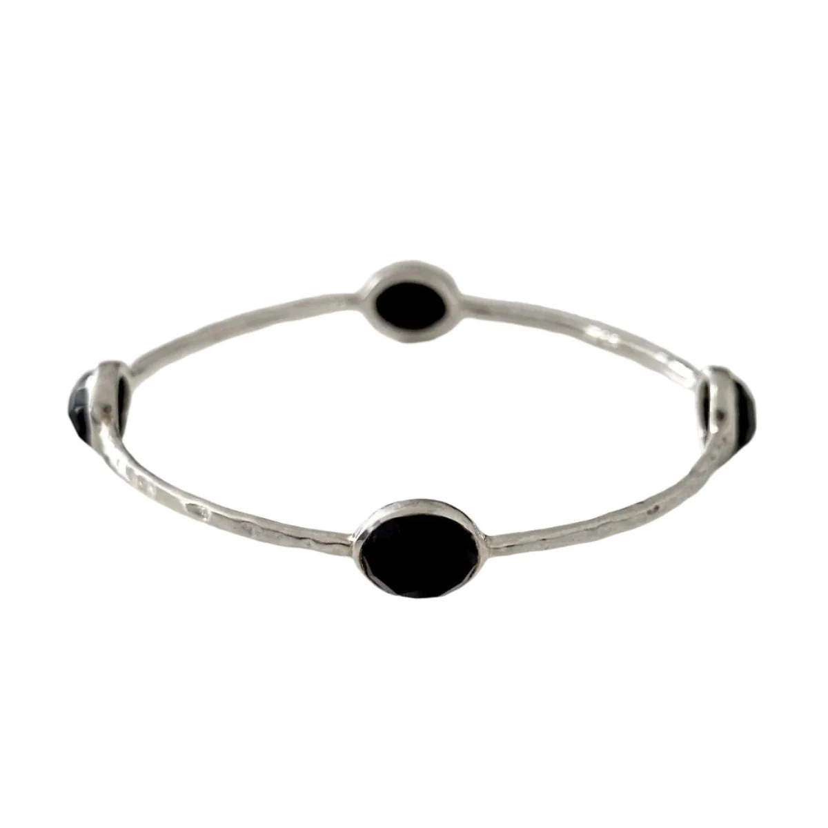 Black Onyx Gemstone Bangle in Sterling Silver - Image 2