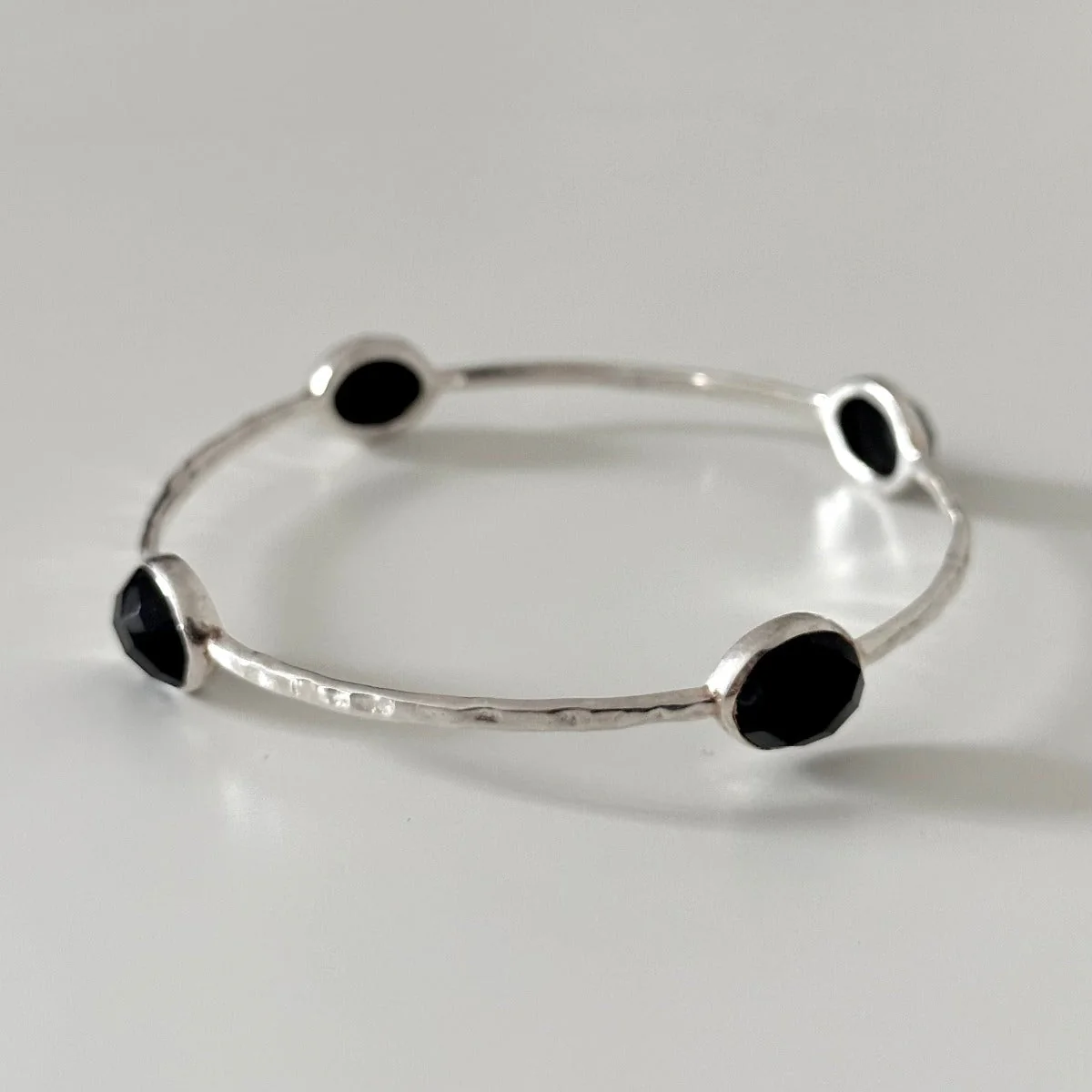 Black Onyx Gemstone Bangle in Sterling Silver - Image 4
