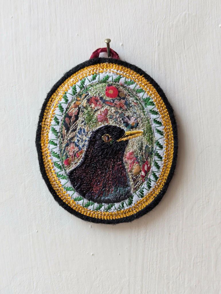 Blackbird- Miniature Embroidered Textile Artwork
