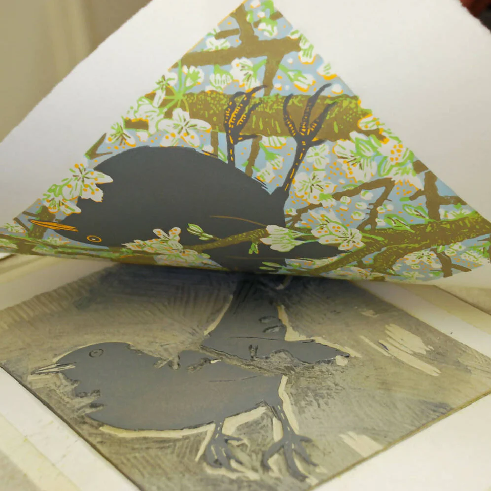 Blackthorn Blackbirds - Limited Edition - Original Linocut Print - Image 4