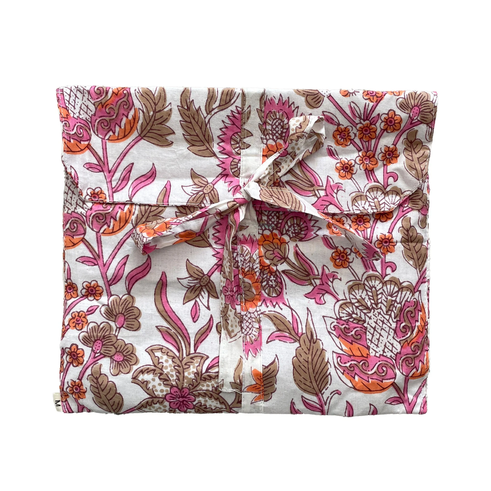 Block Print Floral 100% Cotton Short Pyjama Set in White and Pink - Image 8