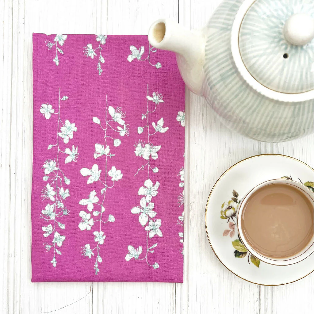Floral Linen Tea Towel - Spring Blossom - Image 2