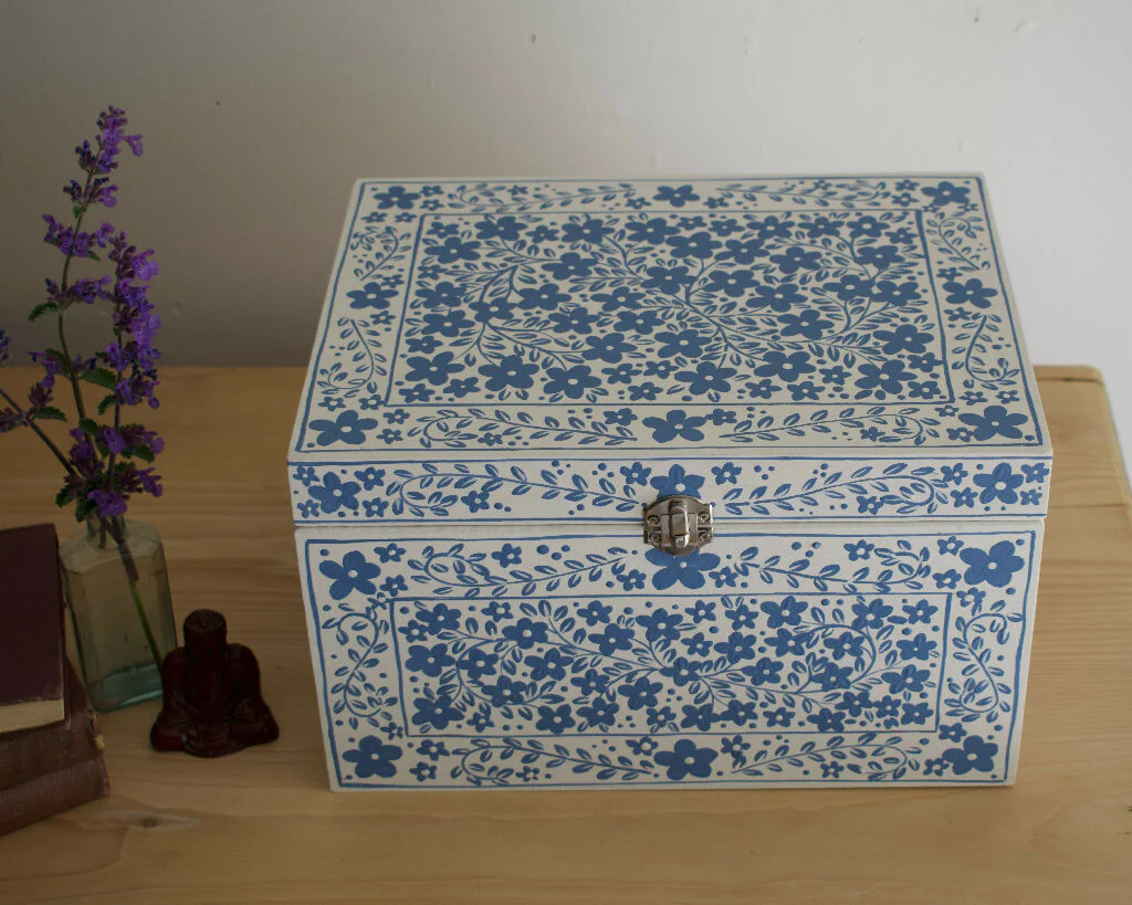 Blue Decorative Floral Keepsake Box - Image 4