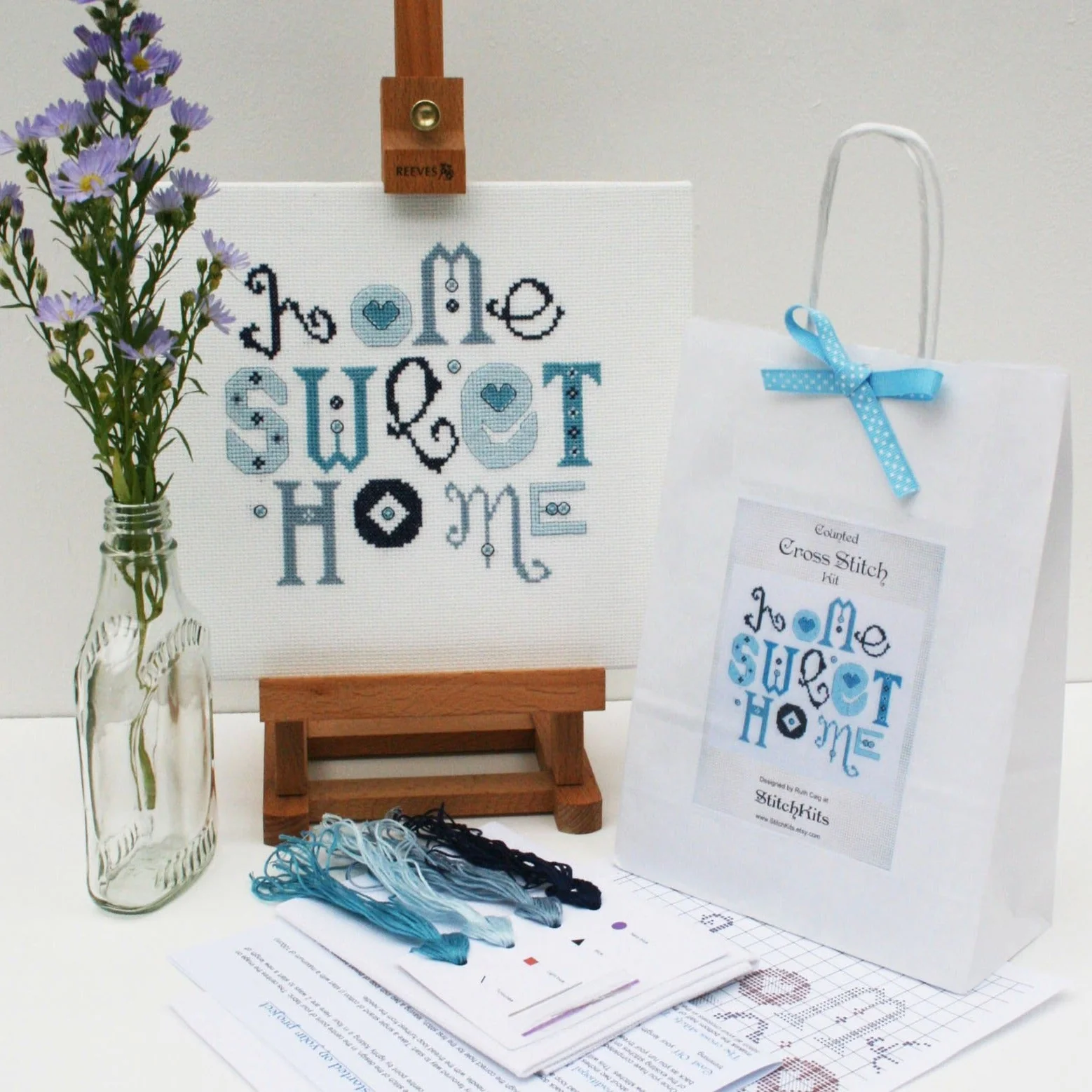 Blue 'Home Sweet Home' Cross Stitch Kit