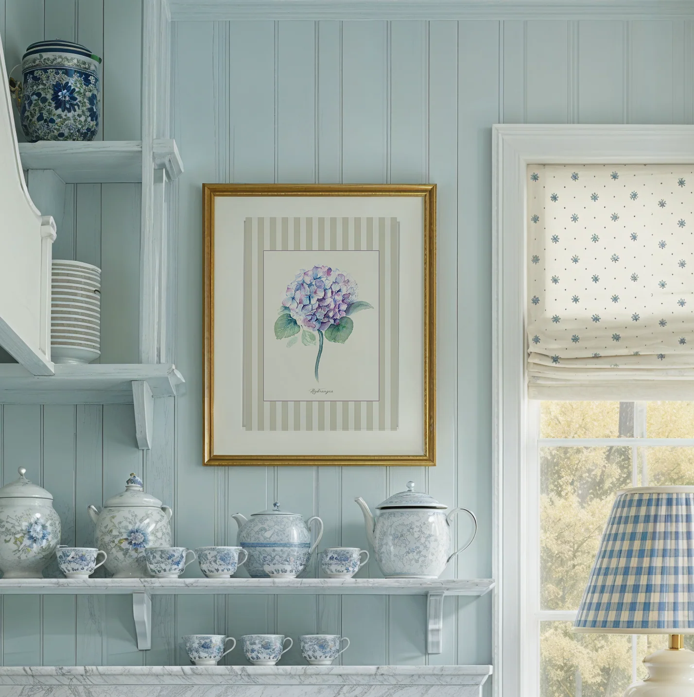 Blue Hydrangea Watercolor Print, Botanical Collection Artwork