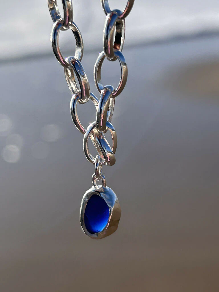 Blue Seaglass chunky chain bracelet