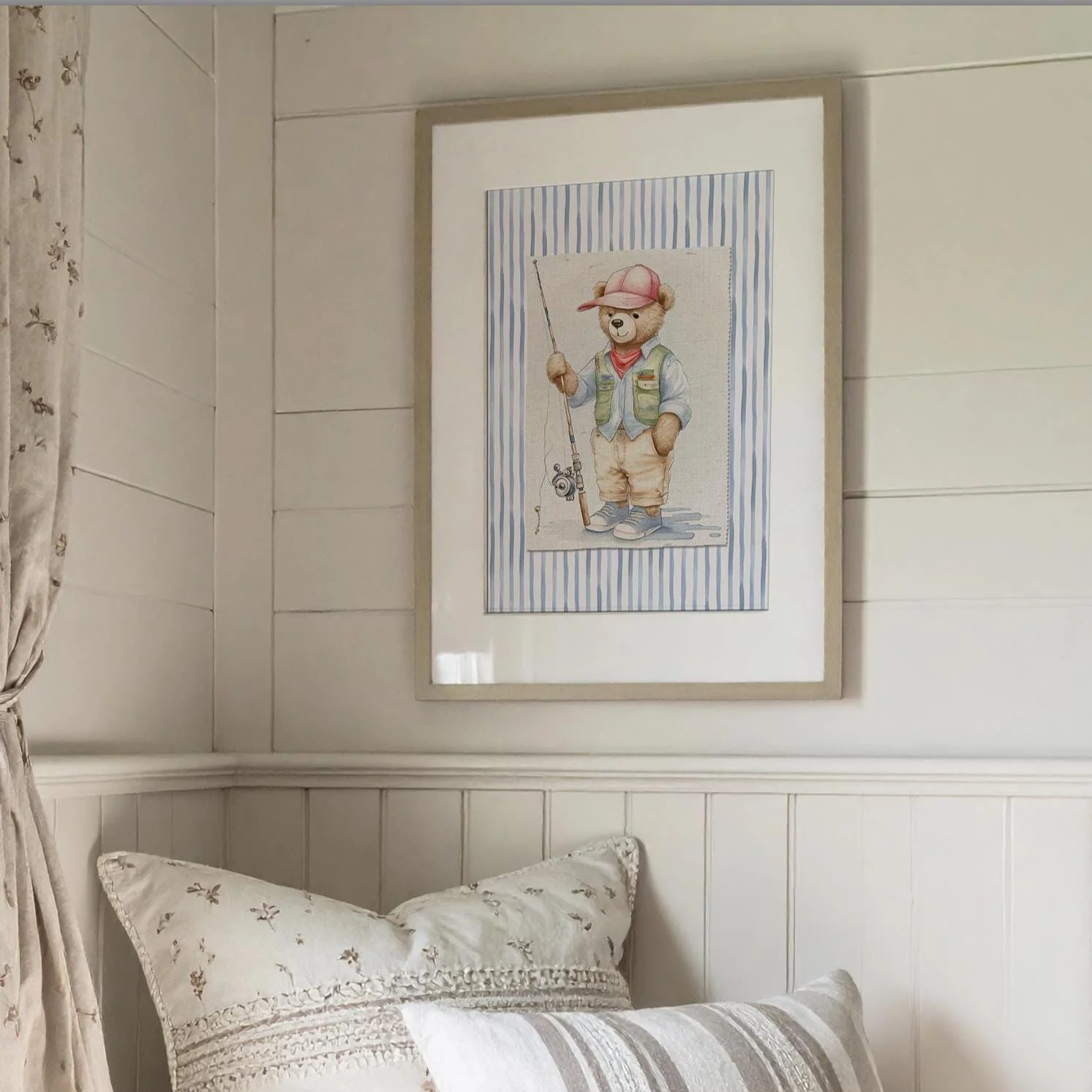 Blue Striped Bear Artwork Set of 3 Nursery Wall Art Set of 3 - Image 3