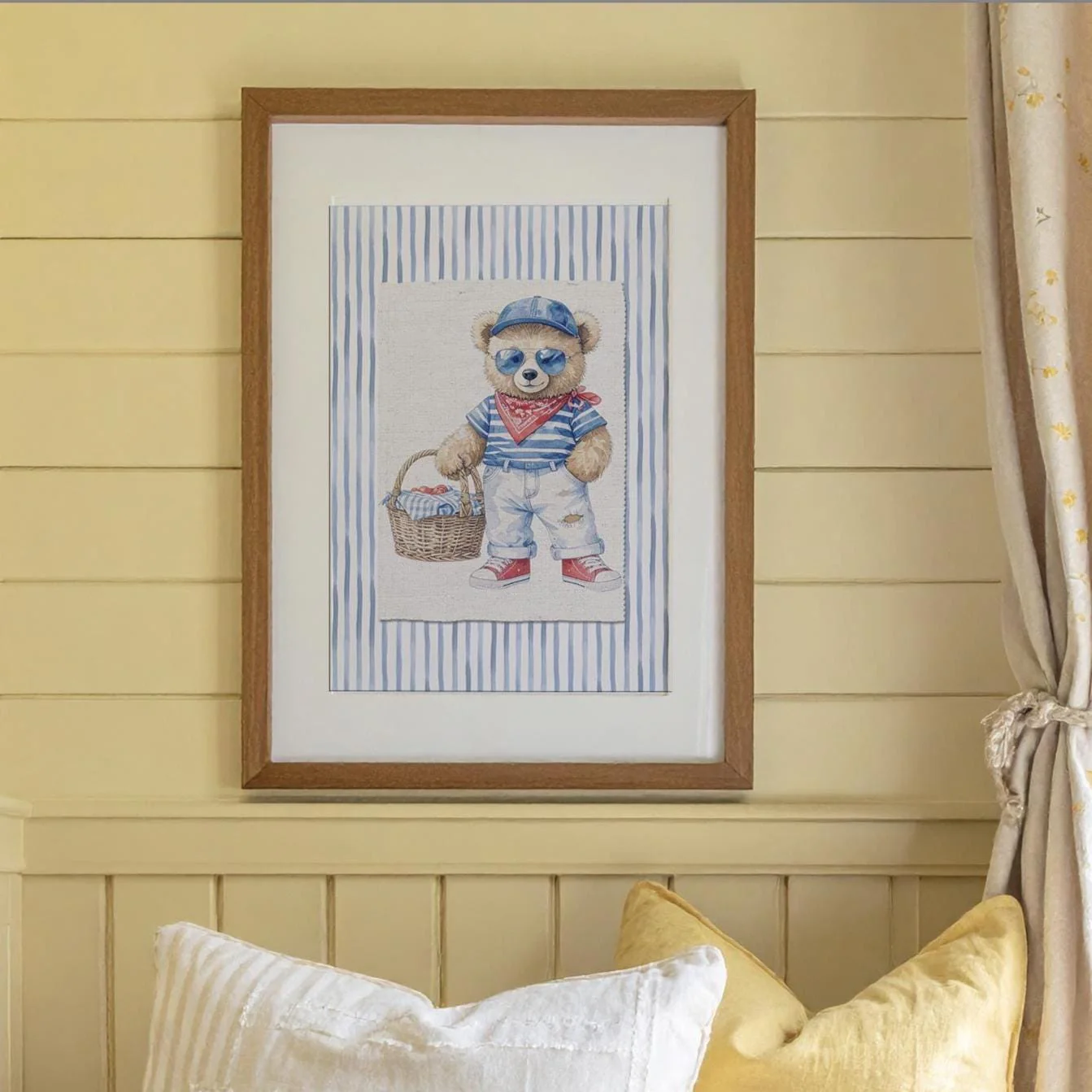Blue Striped Bear Artwork Set of 3 Nursery Wall Art Set of 3 - Image 4