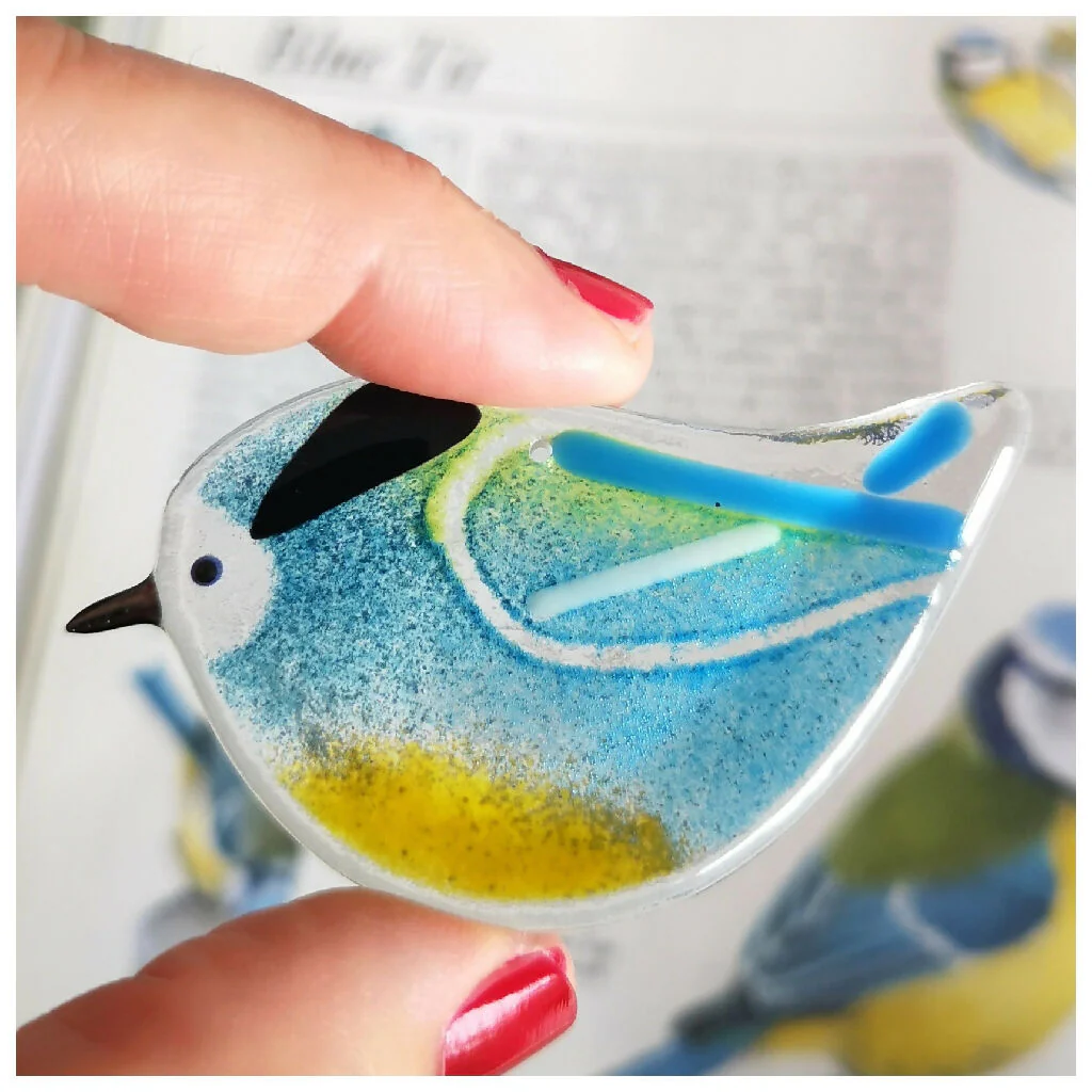 Blue-tit, a hanging glass bird decoration - Image 2