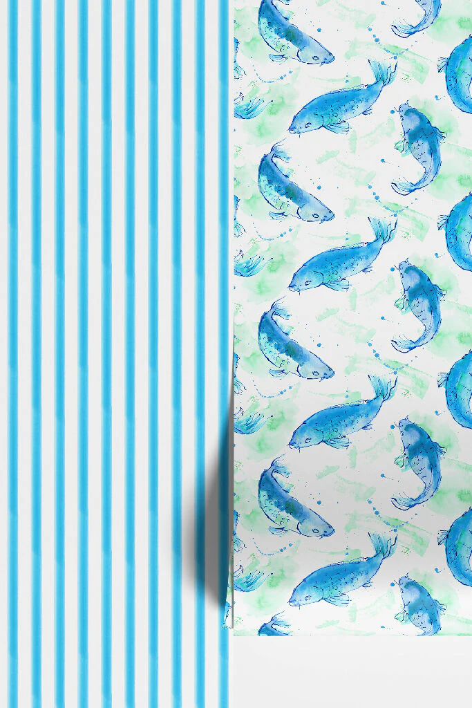 Blue Water Colour Stripe Sustainable Wallpaper - Image 3