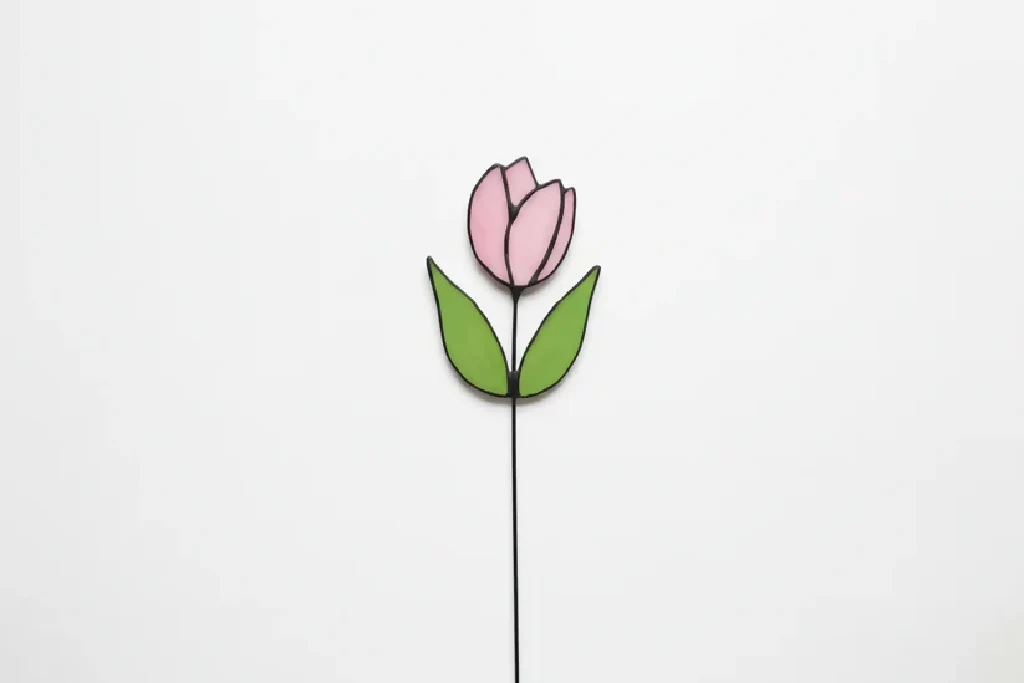 Blush Tulip – Soft Pink & White Wispy Petals with Fresh Green Foliage - Image 4