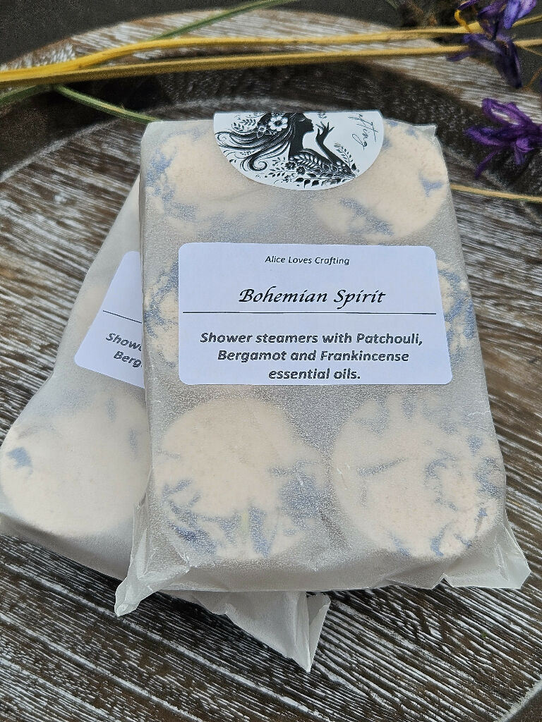 Bohemian Spirit Shower Steamers gift set, Patchouli Bergamot Frankincense Aromatherapy (Pack of 6) - Image 4