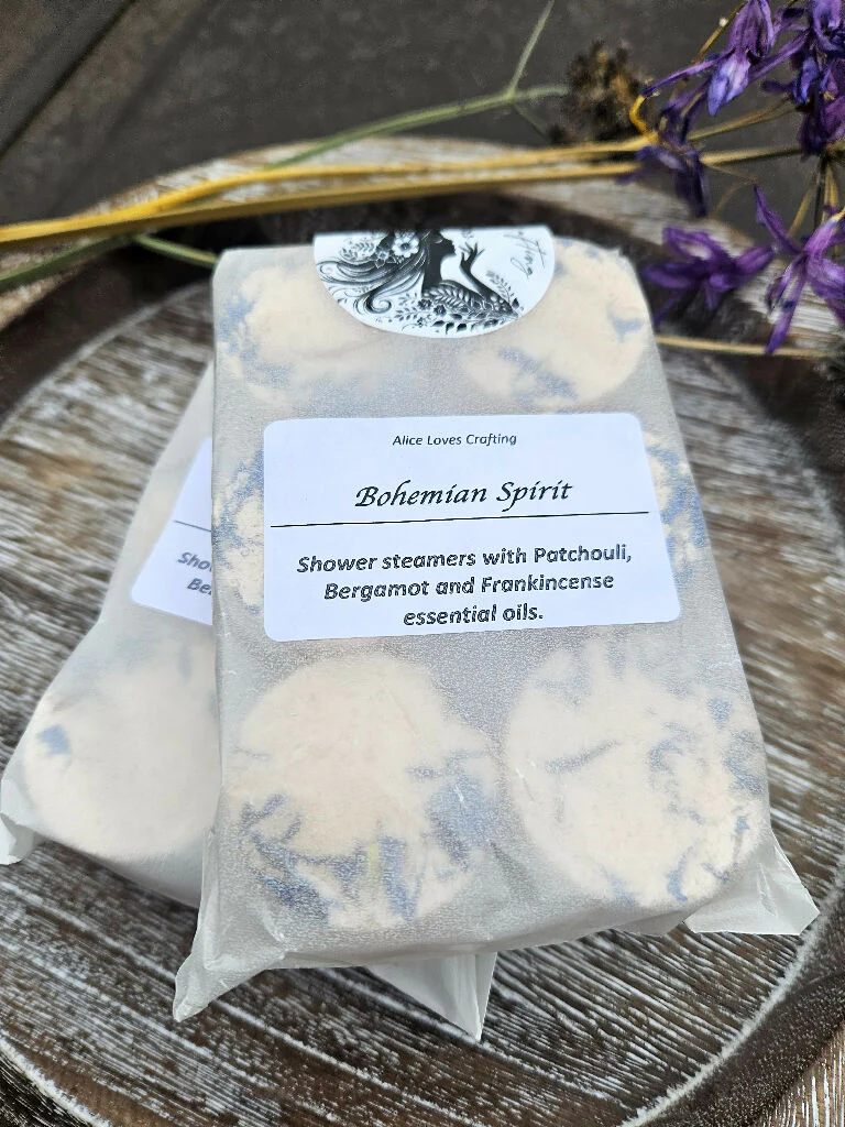 Bohemian Spirit Shower Steamers gift set, Patchouli Bergamot Frankincense Aromatherapy (Pack of 6) - Image 5