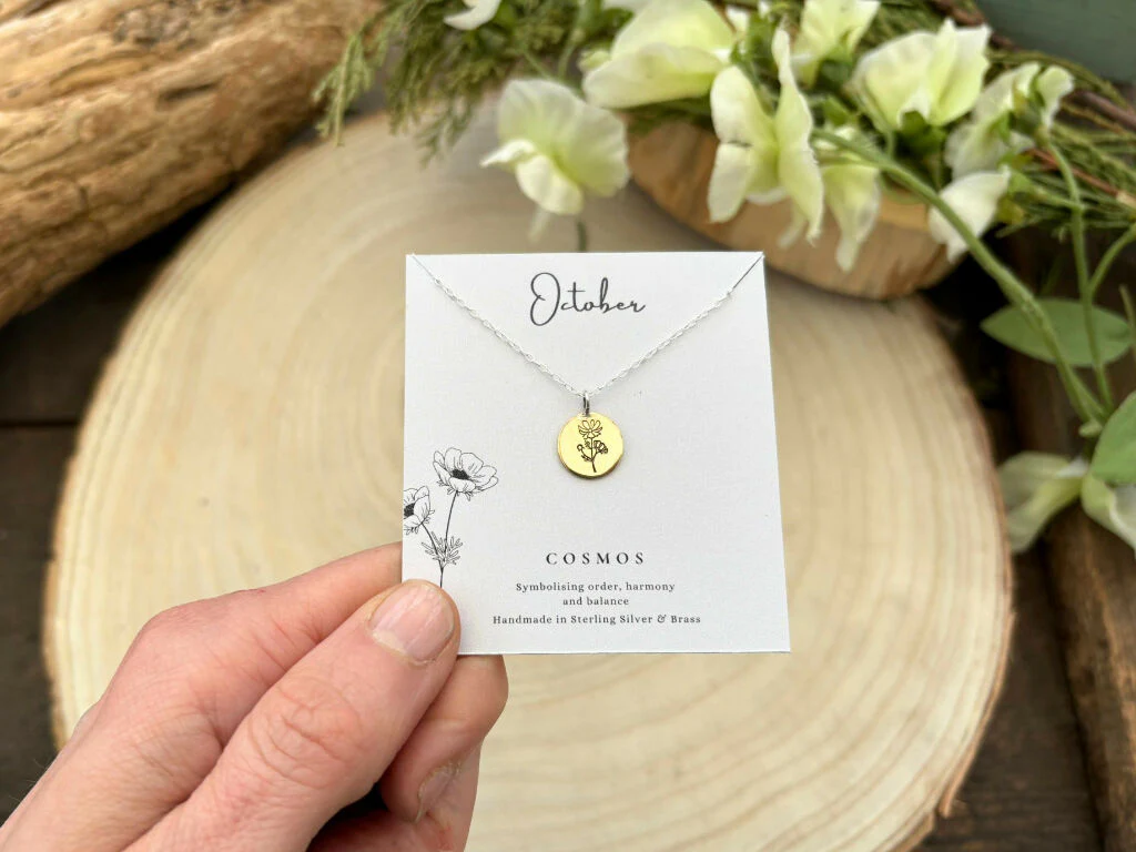 Brass Botanica Birth Flower Necklace - Image 7