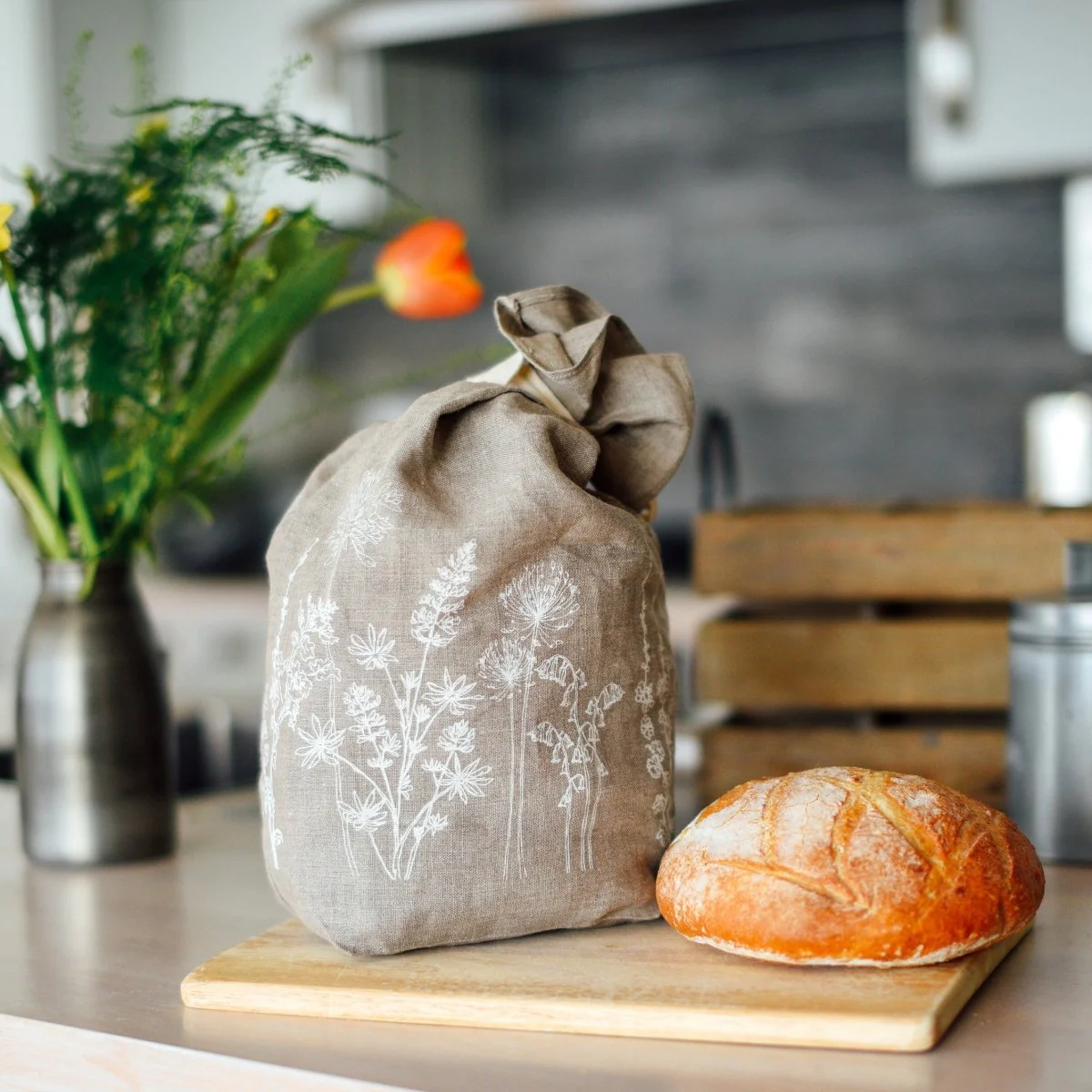 Breathable Linen Bread Bag Garden Design - Image 7