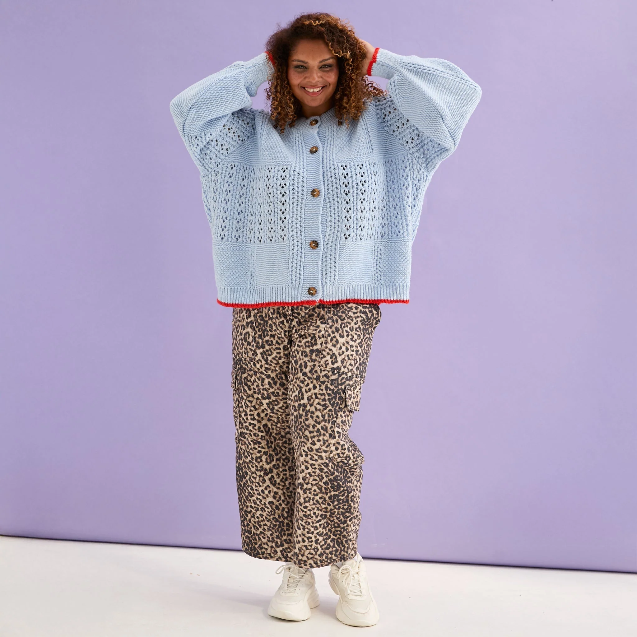 Brigit Pointelle Stitch Balloon Sleeve Cardigan - Blue - Image 10