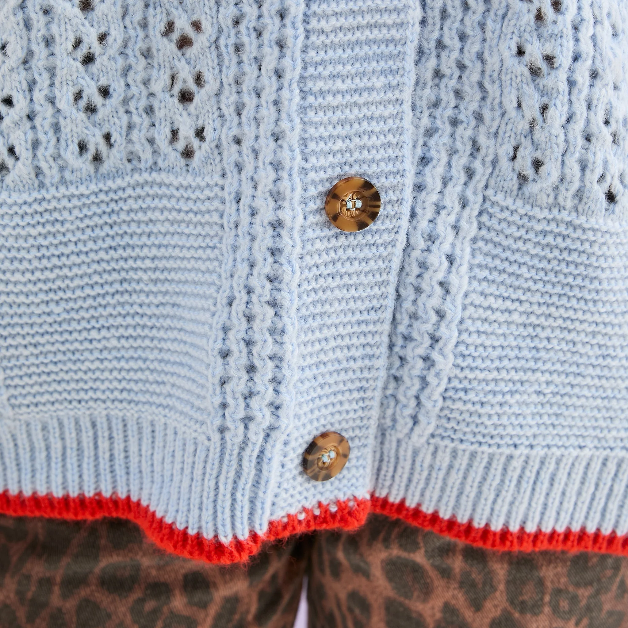 Brigit Pointelle Stitch Balloon Sleeve Cardigan - Blue - Image 12