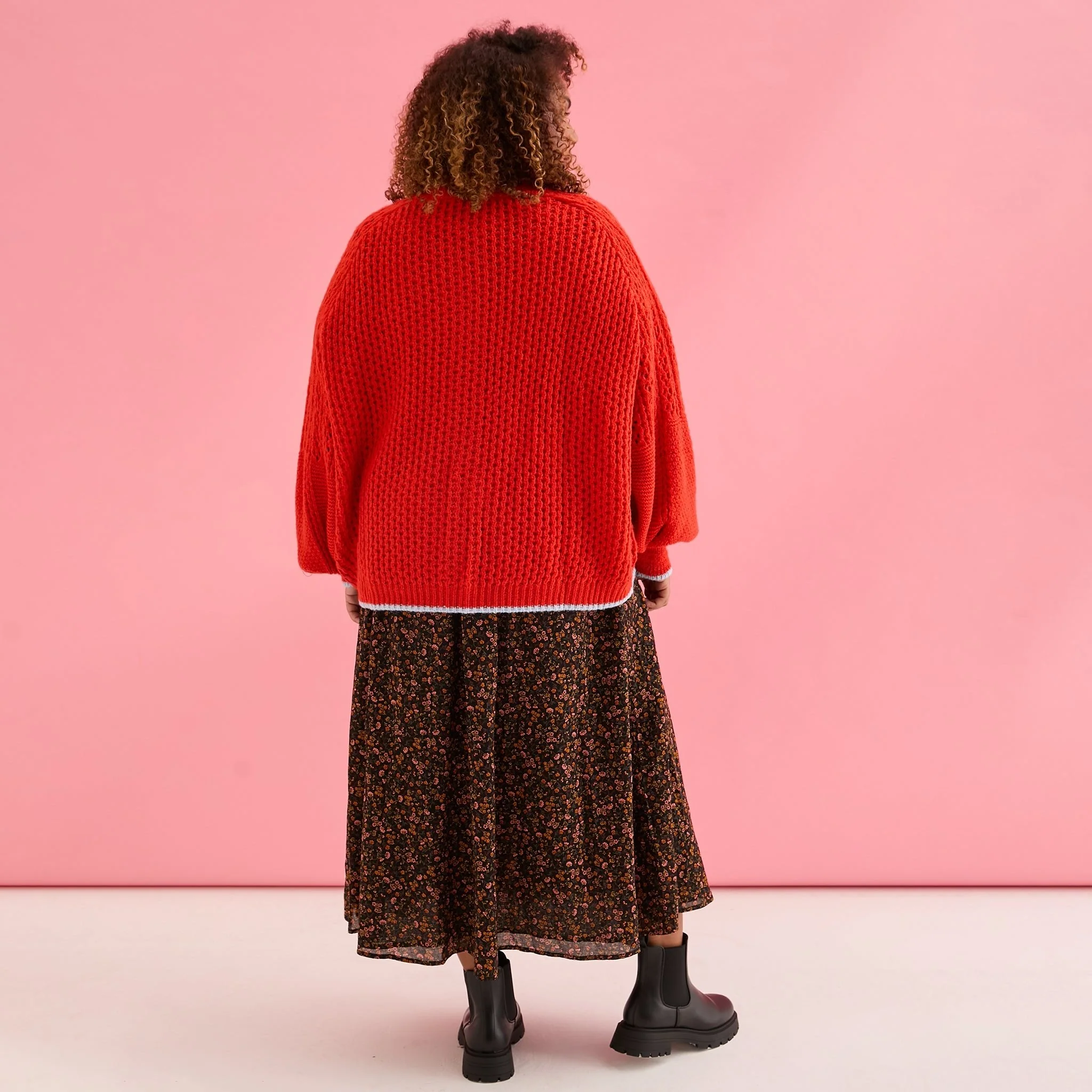 Brigit Pointelle Stitch Balloon Sleeve Cardigan - Orange - Image 4