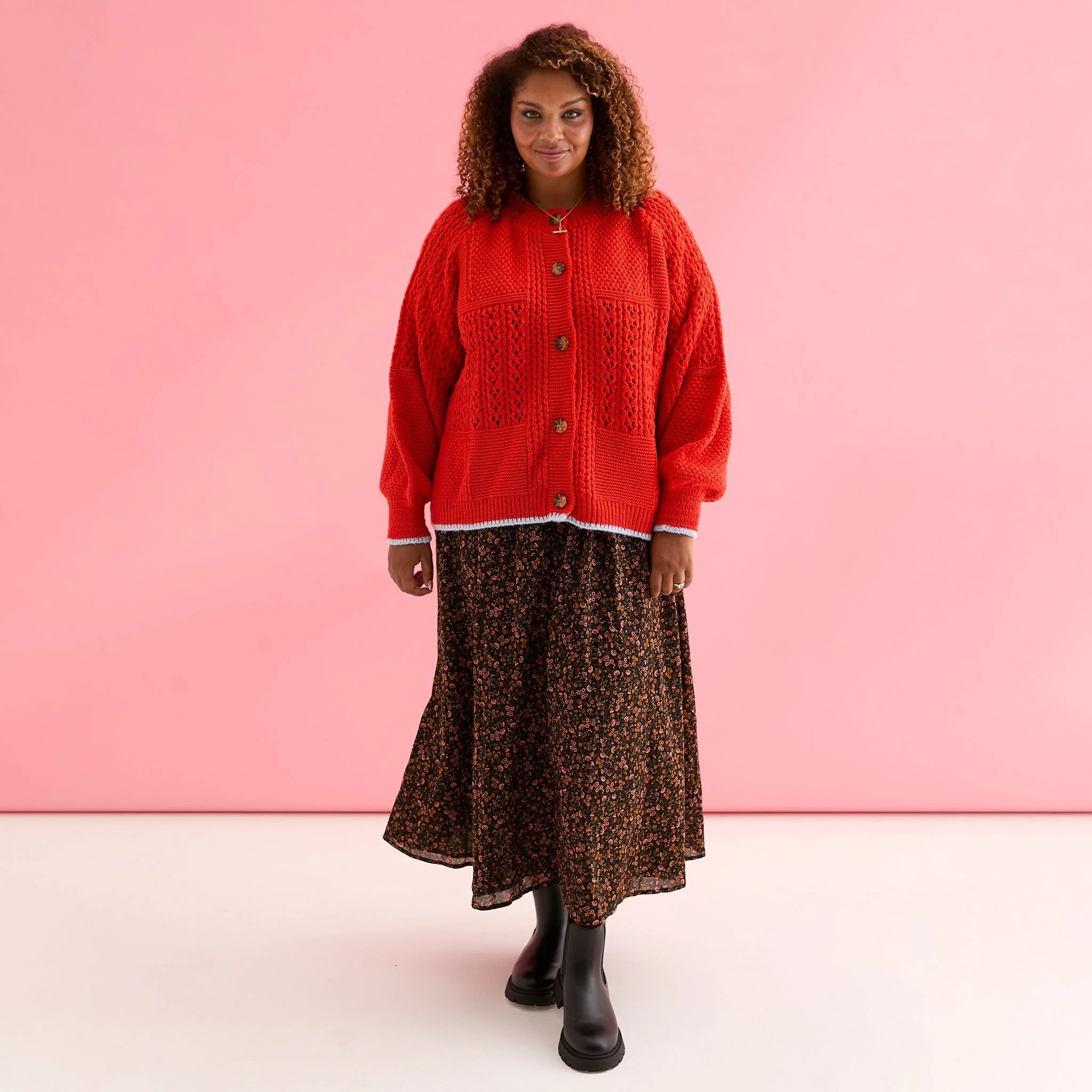 Brigit Pointelle Stitch Balloon Sleeve Cardigan - Orange - Image 6
