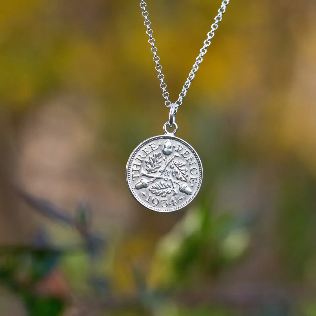 British Acorns Coin Necklace - Silver - Image 3